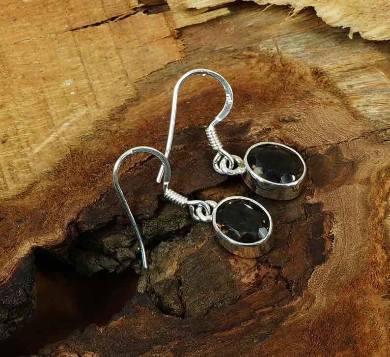 Solid 925 Sterling Silver Smoky Quartz Gemstone Handmade Drop Earrings Women Earrings Mom Gifts