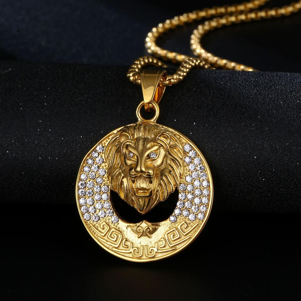 Hip Hop Hollow Bar Male Lion 18K Gold Plated Waterproof Tarnish Free Stainless Steel Fashion Jewelry Pendant Necklace Man Men