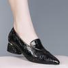 Women's Soft Leather Pointed Toe Deep Mouth Peplum Medium Heel Chunky Heel Spring Soft Bottom Comfortable Single Shoes
