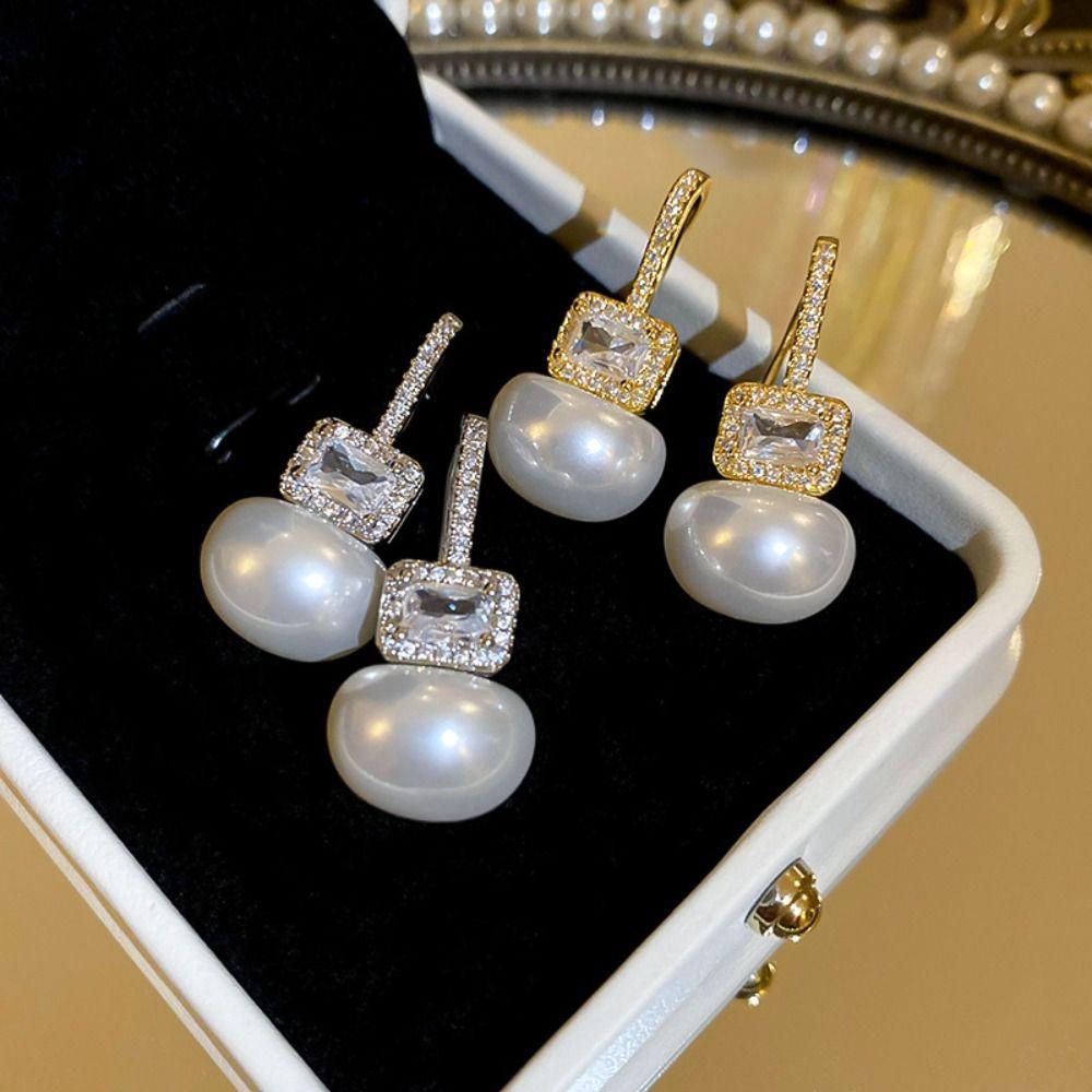 

Elegant Zircon Pearl Ear Hook Fashion Stud Earrings Atmospheric Drop Earrings Girl