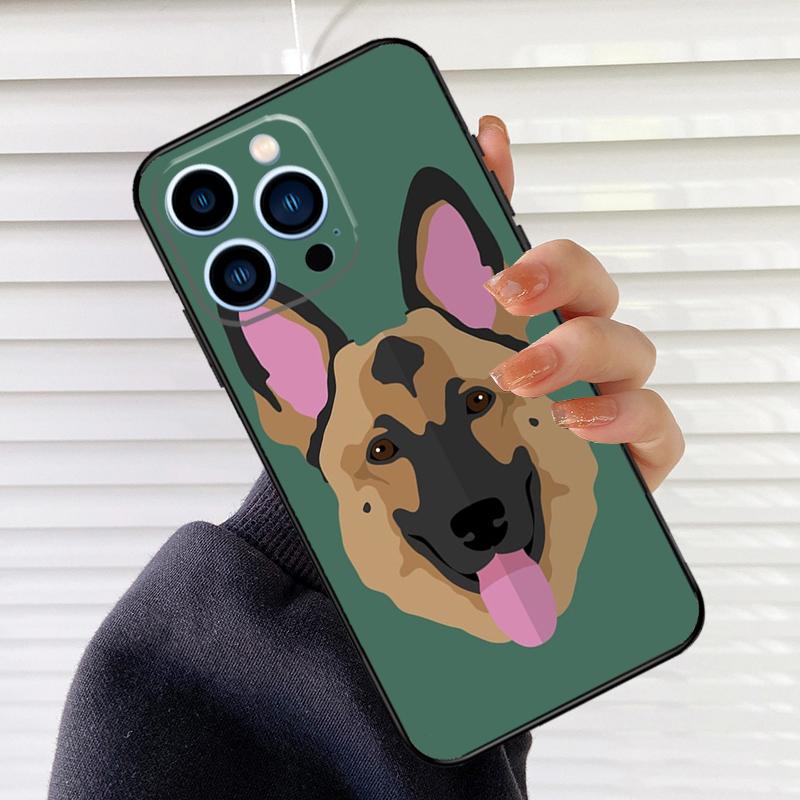 Cartoon German Shepherd Dog Phone Case For iPhone 16 15 11 12 14 Pro Max XR XS Max X Plus 13 14 Pro Soft Silicone Back Cover