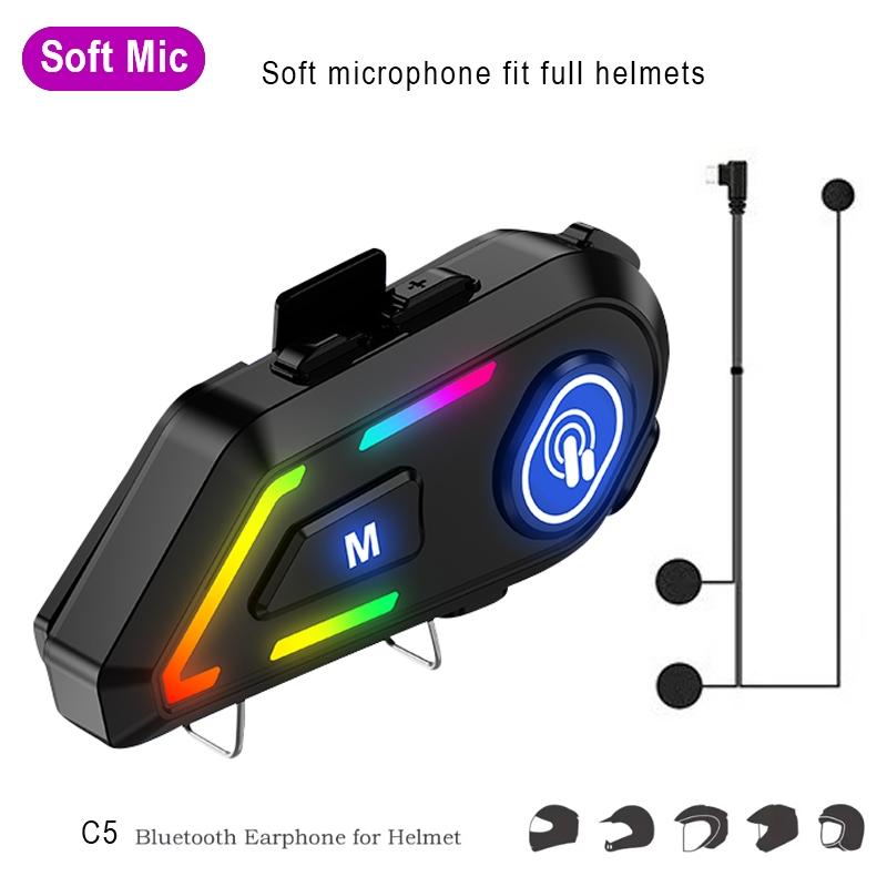 

Bluetooth Гарнитура RGB Мотоциклетная Интерком CVC Шумоподавление IPX5 Водонепроницаемая Soft Mic