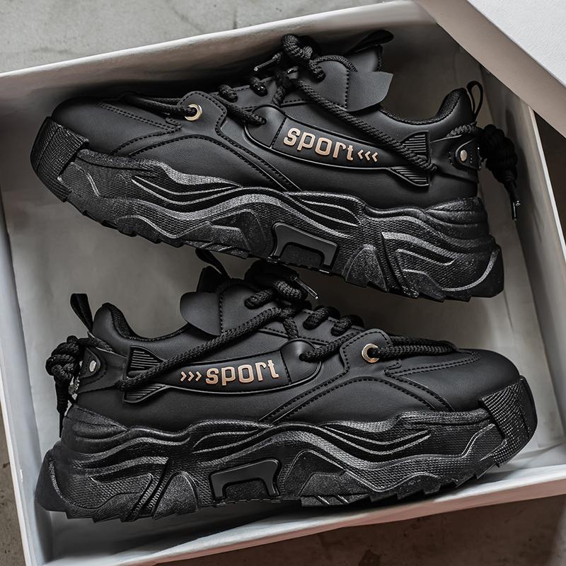 Men's shoes autumn and winter trendy brand feeling leather surface non-slip light soft sole sports running casual height increase white dad shoes