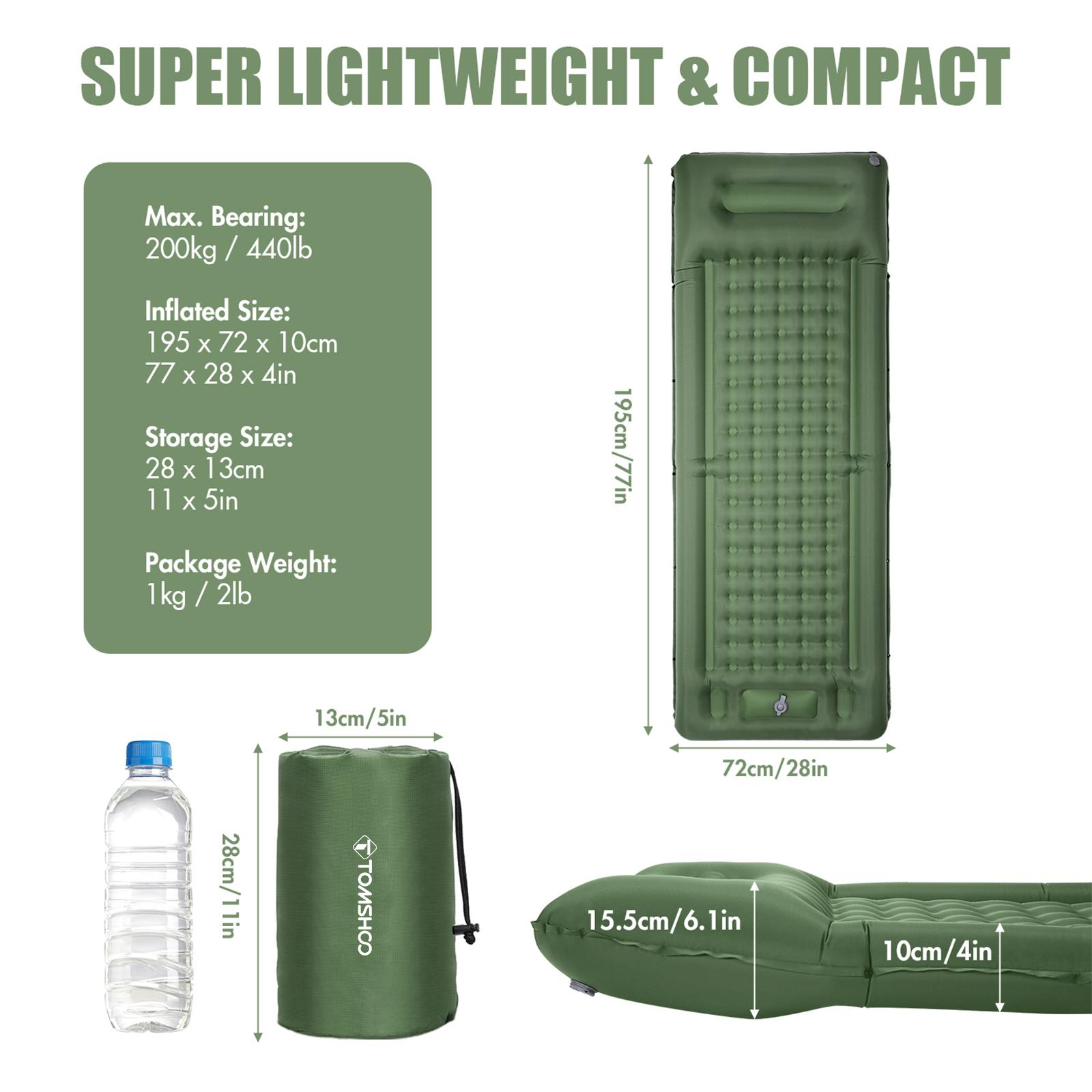 

TOMSHOO Inflatable Sleeping Pad Extra Thick 4 Inch Sleeping Pad Mat Mattress with Built-in Pump for Camping Backpacking Hiking Traveling Tent