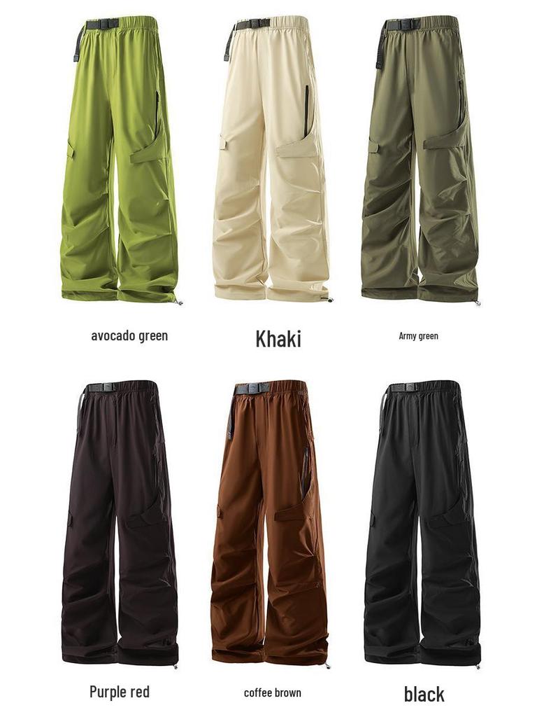 Unisex American High Street Parachute Pants: Summer Thin, Casual, Straight-Leg Outdoor Sports Wear for Men & Women.