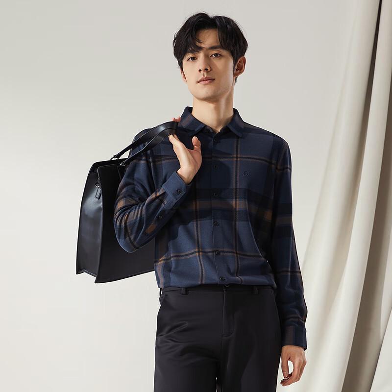 Мужская клетчатая жаккардовая вязаная рубашка с длинным рукавом M