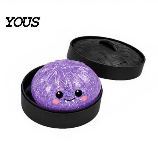 Steamed Bun Sensory Toy Halloween Dumpling Squeeze with Steamer Box, Pumpkin Ghost Bat Decompression for Stress Relief, Party Favors Relief Gadget