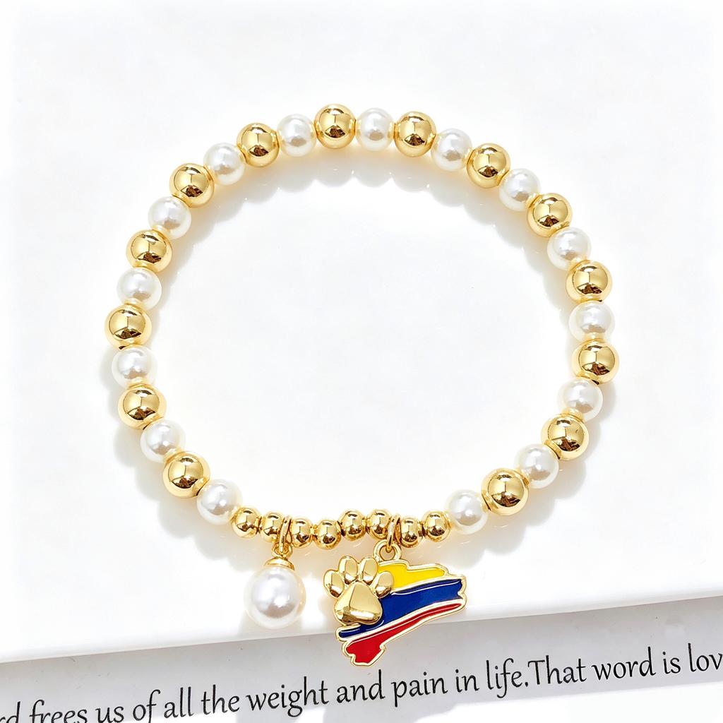 High-Quality Pearl Chain Hot Air Balloon Violin Round Heart-Shaped Venezuela Flag Bracelet for Women Patriotic Souvenir Jewelry