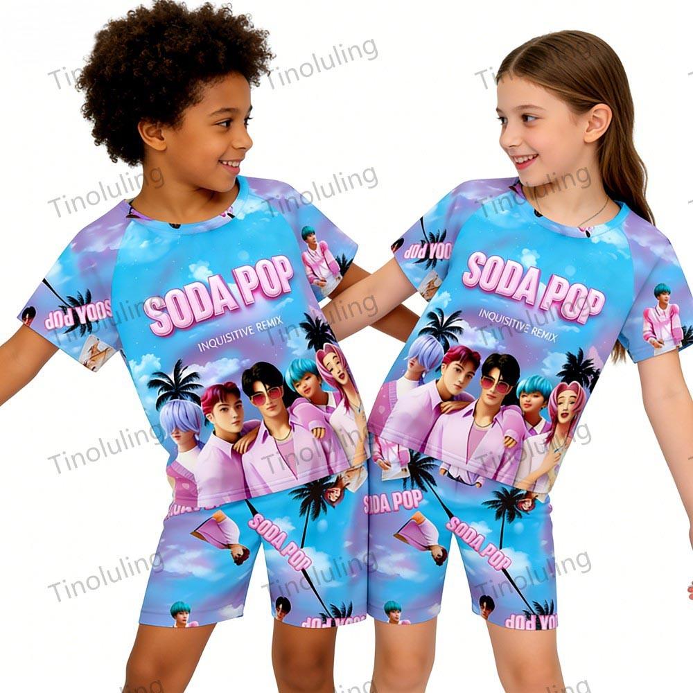 Boys Girls Pajamas Sets Summer Kids Pjs Short 3 5 6 7 8 9 10 11 12 Years Funny Toddler Pyjamas Kpop Demon Hunters Child Clothing
