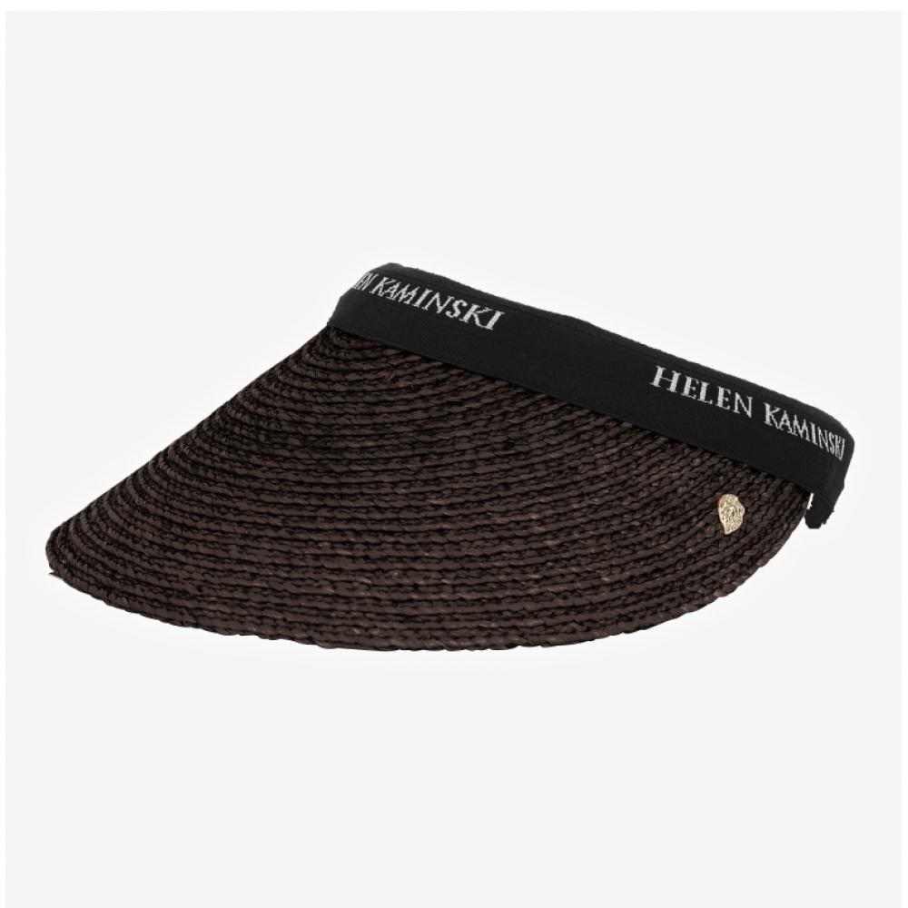 Helen Kaminski Bianca Chocolate Black Logo Visor Sun Cap Hat50265