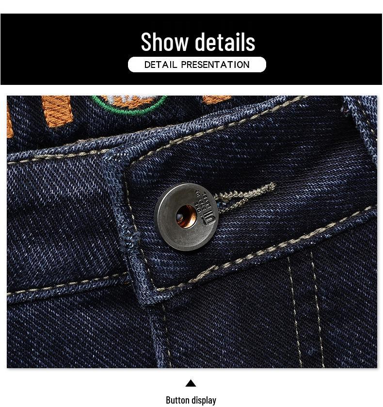 Pánské volné rovné strečové džíny s výšivkou - Trendy podzimní styl 2025 ležérní dlouhé kalhoty