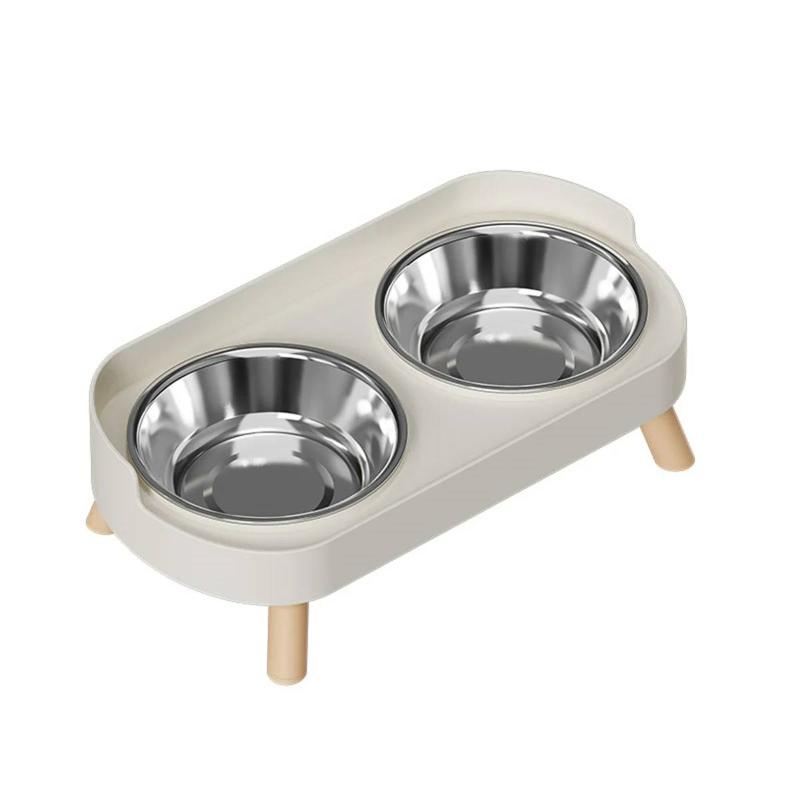 

A Colorful Dopamine Pet Double Bowl Fashion Feeding Large Capacity Stainless Steel Dog Bowl Drinking Water Neck Cat Double Bowl білий