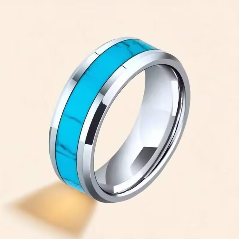 Fashion trendy men's titanium steel ring, shell patch dripping turquoise ring