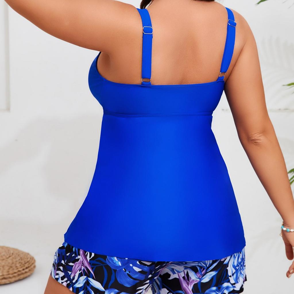 1011 new European and American solid color drawstring large size split swimsuit with pocket boxers swimsuit tankini