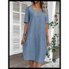 LYRIA Women's Cotton Linen Short Sleeved Dresses Loose And Comfortable Vacation Dress For Women