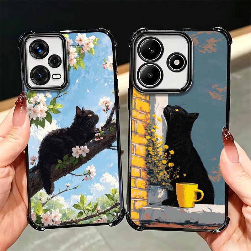 Schwarze Katze Ästhetik Muster Beschichtung Handyhülle Für Xiaomi Redmi Note 14 15 Pro Plus 13 12 11 11S 11T 10 9S 9 5G Sturzfest Airaba