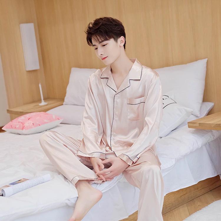Han Yatong Silk Couple Pajamas Set: Autumn Long Sleeve Cardigan Homewear