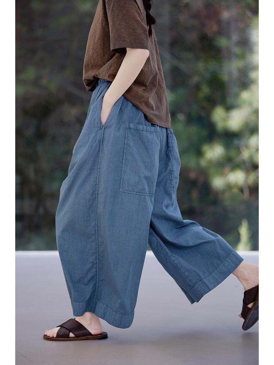 Women s Lake Blue Retro Loose Wide-Leg Pants - Plus Size, Versatile & Cool M