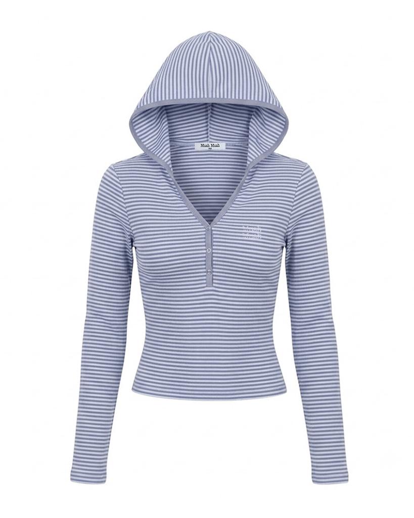 MUAHMUAH Brush Stripe Long Sleeve Hoodie [Blue]