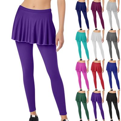 Women's Fashion Color Elastic Waist Pleated Fake Two Piece Leggings Casual Pants