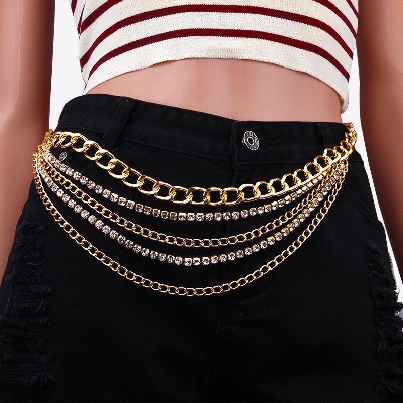 Sexy rhinestone claw chain multi-layer fringed body chain retro geometric chain waist chain female