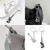 Guitar Pendant Keychain with Shimmering Stones Metal Keyring Sweet Cool Girls Key Chain Lightweight Jewelry for Bag