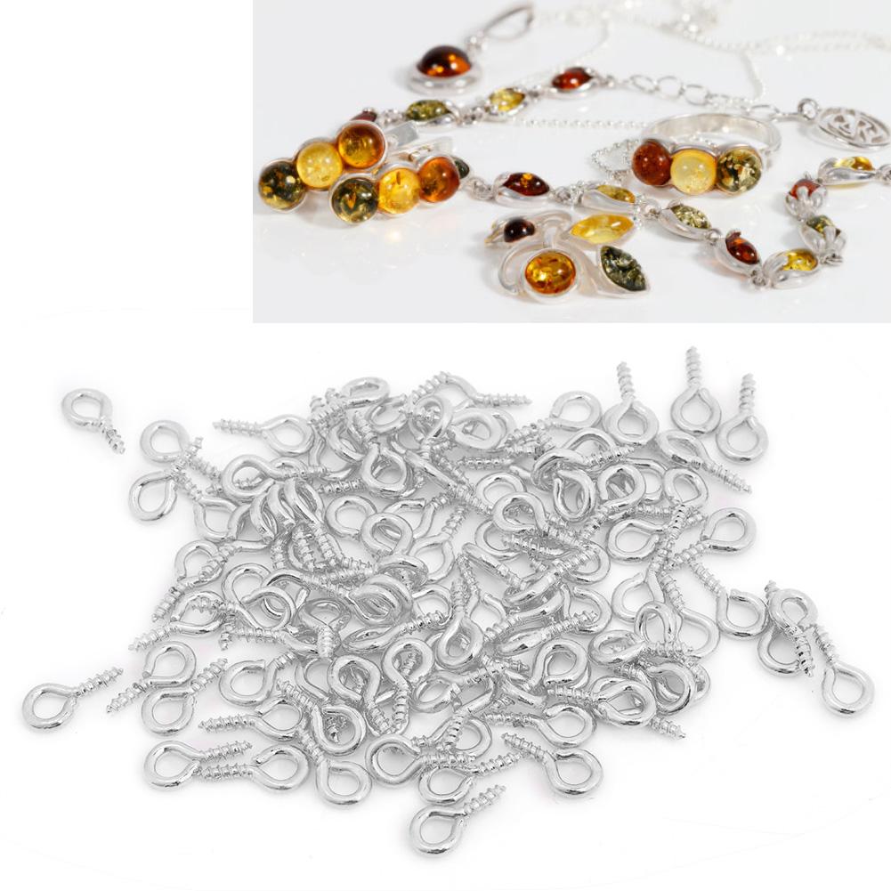 100 Stück DIY Metall Schrauböse Stift Bohrhaken Öse Ton Harz Schmuckzubehör (Silber)