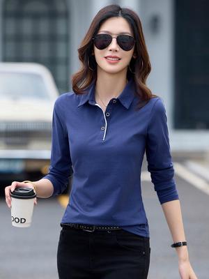 Spring & Autumn Women's Lapel Long Sleeve Cotton Button-Up T-Shirt - Professional Base Layer Top