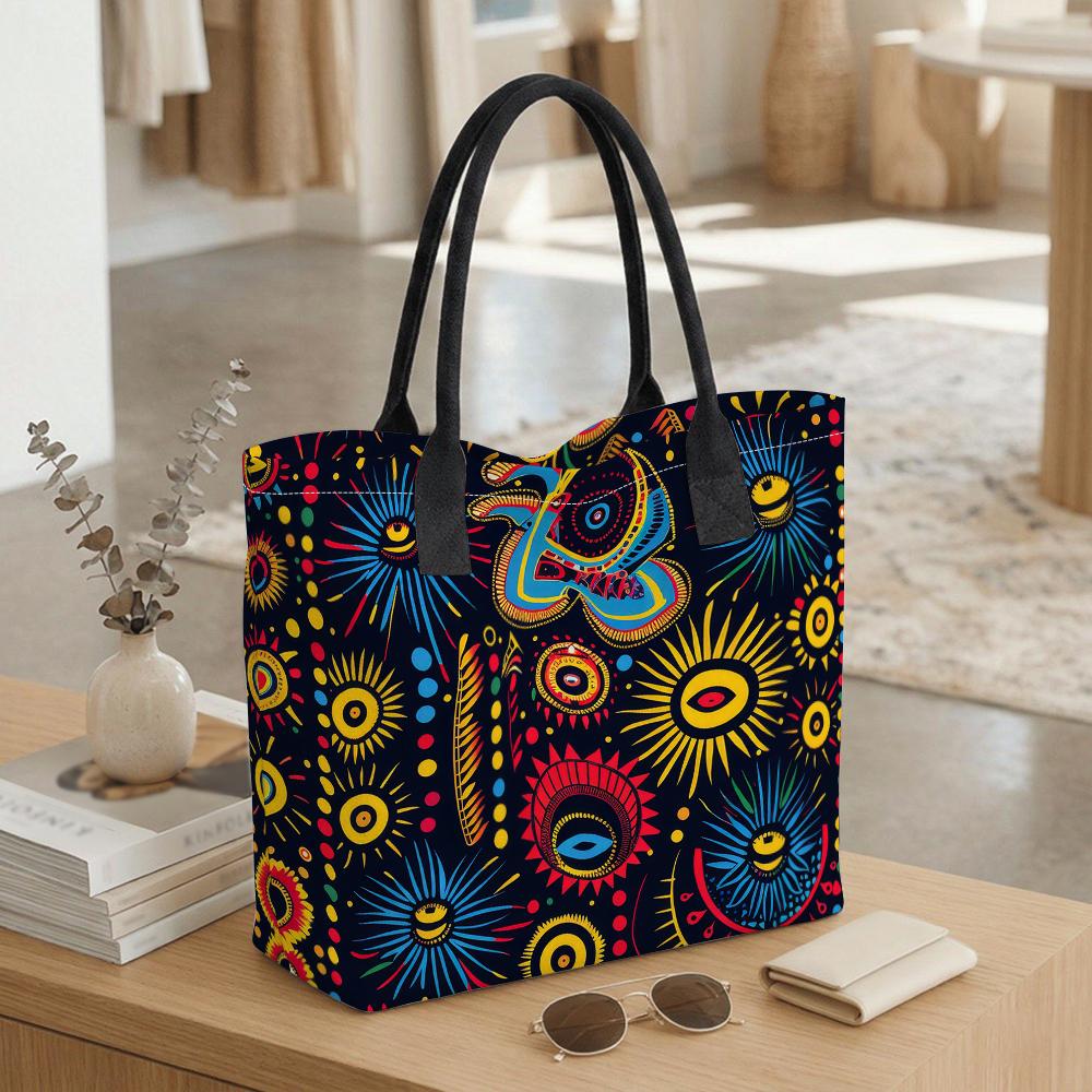  Bohemian Printed Tote Bag Large Capacity Shoulder Bag for Daily Shopping Travel Use 