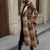 Autumn Winter Women's Plaid Long Trench Coat, British Style European American Outerwear With Belt
