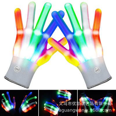 Regenbogen LED Glitzerhandschuhe - Siebenfarbige Leuchtende Tanz Requisiten
