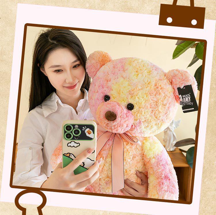 Bunter Bär Plüsch zum Umarmen - Großes beruhigendes Stofftier Kissen Geschenk