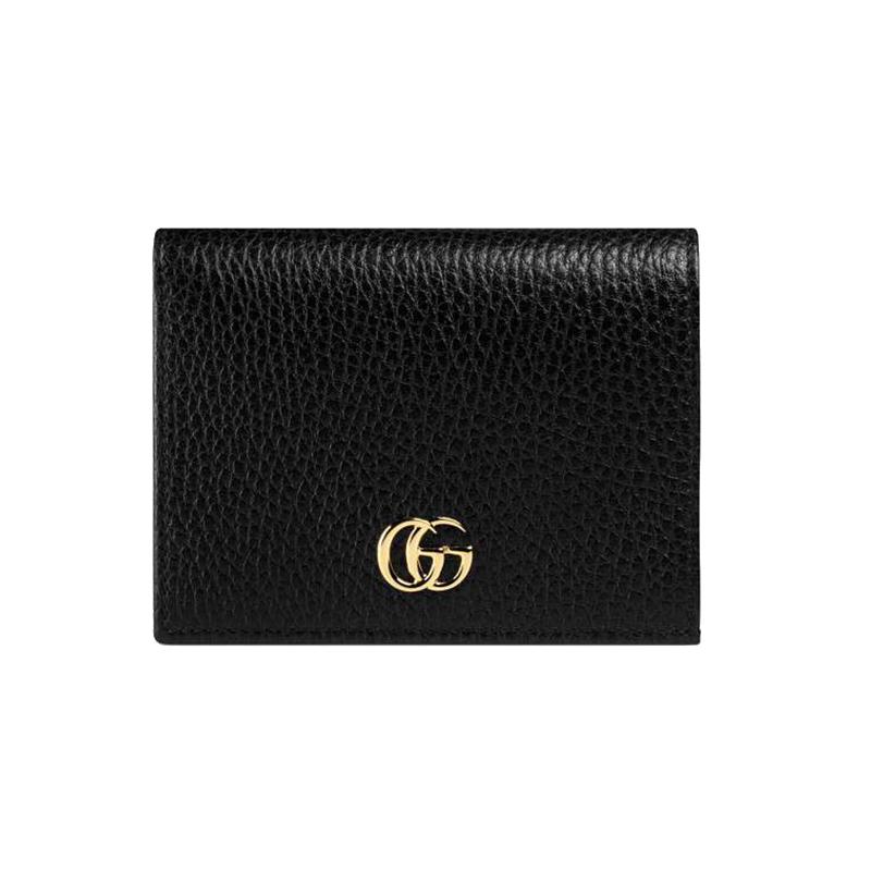 Gucci GG Marmont Marmont Gold Label Logo Bi-fold Flip Leather Wallet Card Holder Women's Black