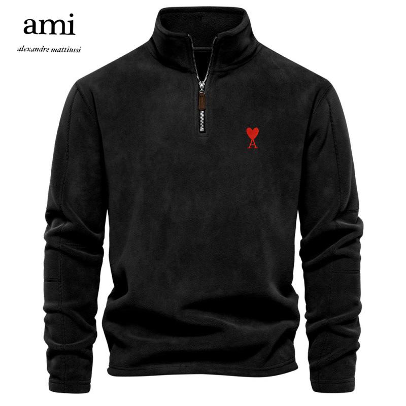 

AMI Чоловіча осінньо-зимова новинка з вишивкою, комір-стійка, напівзастібка, світшот із довгими рукавами, модний повсякденний флісовий топ L