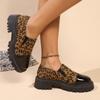 Mocassins à plateforme épaisse pour femmes Imprimé léopard Chaussures décontractées à enfiler Mode femme Cuir verni Semelle épaisse Chaussures habillées Grande taille