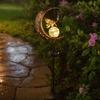 Yousheng Fairy Moon Solar Garden Stake Light, Waterproof Half Moon LED Pathway Decor, Crackle Glass Ball LED Light, Metal Crescent Lamp for Outside