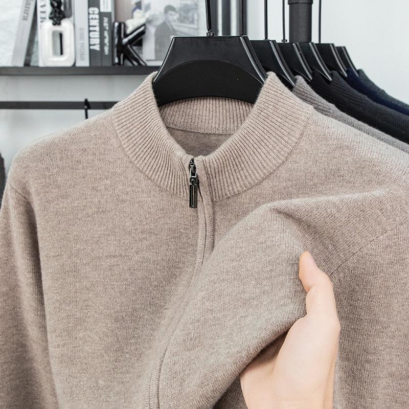Men's 100% Pure Wool Thickened Cardigan Jacket - 600g High-End Zipper Sweater