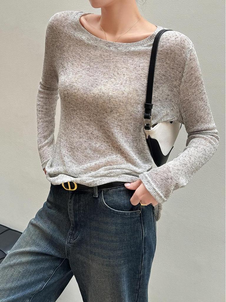 Damen Sommer Locker Gestrickter Sonnenschutz Leinen Überwurf Langarm T-Shirt