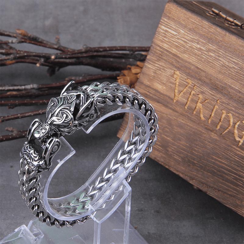 Stainless steel Viking Wolf men s bracelet