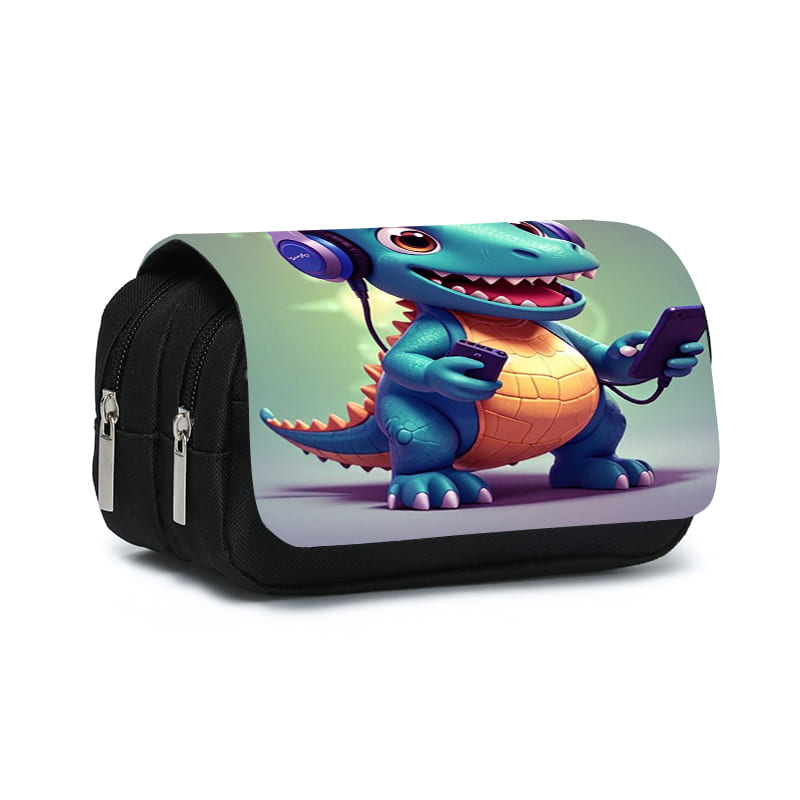 Dinosaur Print Double Layered Flip Pen Case for Boy and Girls Best Gifts 3D Cartoon School Supplies Pencil Bags for Children