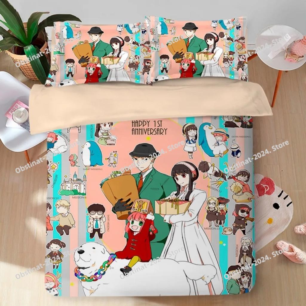 3D-Druck Anime Spy X Family Kawaii Anya Bettbezug Kissenbezug Bettwäsche-Set Erwachsener Junge Mädchen Einzel Doppel Große Größe Geschenk