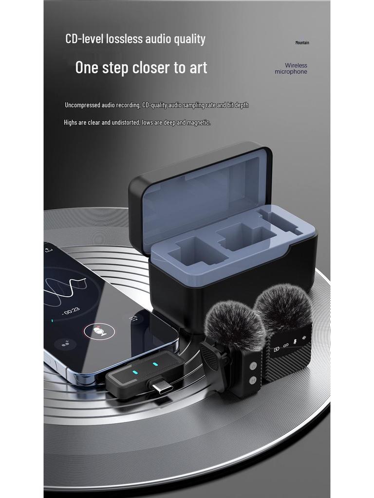 Wireless Lavalier Microphone for Outdoor Mobile Audio and Video Recording with Noise Reduction