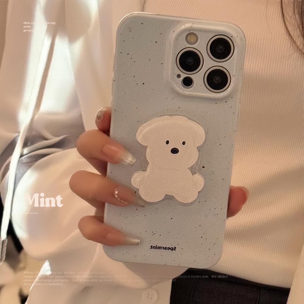 Korean Style Ins Puppy Stand Suitable for Iphone15pro Max Mobile Phone Case Apple 14 Film Soft 16 All Inclusive 12