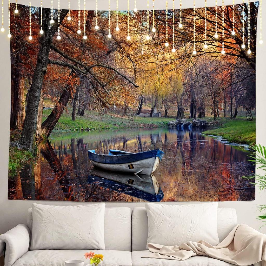 White Winter Snow Wall Tapestry, Colorful Three Wall Hanging Large Tapestry Decoration Polyester Fiber White Hem Around for Dorm