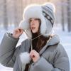 Pom Poms Knitted Trapper Hat 55-58cm Head Circumference Winter Hat Ushanka Hat  Outdoor Activities