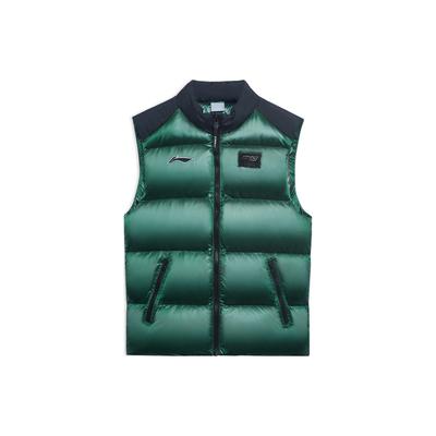 Li Ning National Team Table Tennis Series Color Block Stand Collar Down Vest Men Vests Lush-Green AMRR013-2