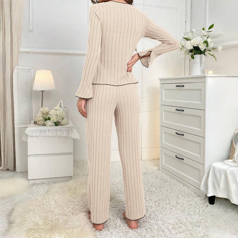 Europäischer und amerikanischer Damen-Revers-Schleifen-Pyjama-Set - Sexy Oberteil mit langen Ärmeln & lange Hose für Herbst/Winter