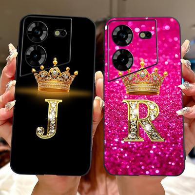 For Tecno Pova 5 LH7n / Pova 5 Pro LH8n Fashion Crown Letter Phone Case For Tecno Pova5 5Pro 5G Black Silicone Soft Cases Bumper