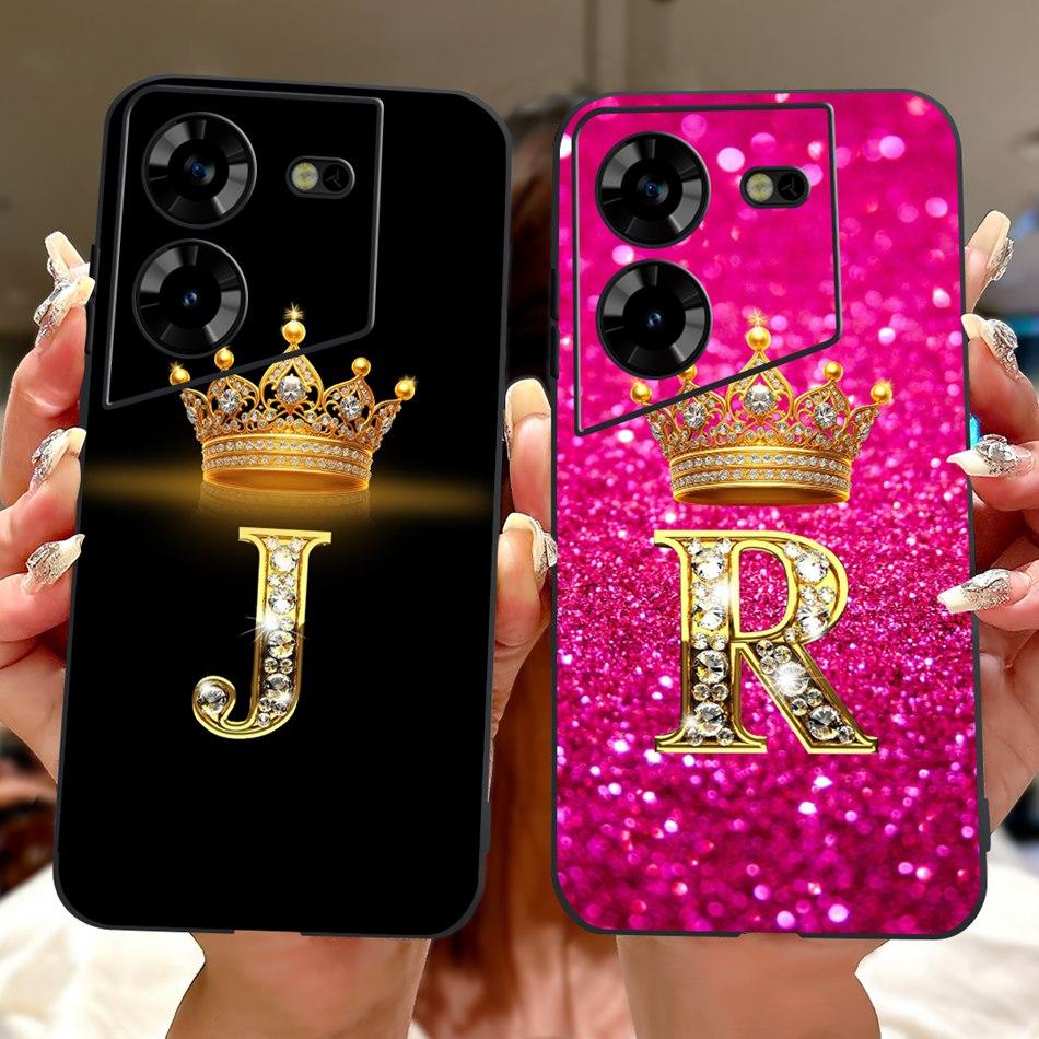 For Tecno Pova 5 LH7n / Pova 5 Pro LH8n Fashion Crown Letter Phone Case For Tecno Pova5 5Pro 5G Black Silicone Soft Cases Bumper