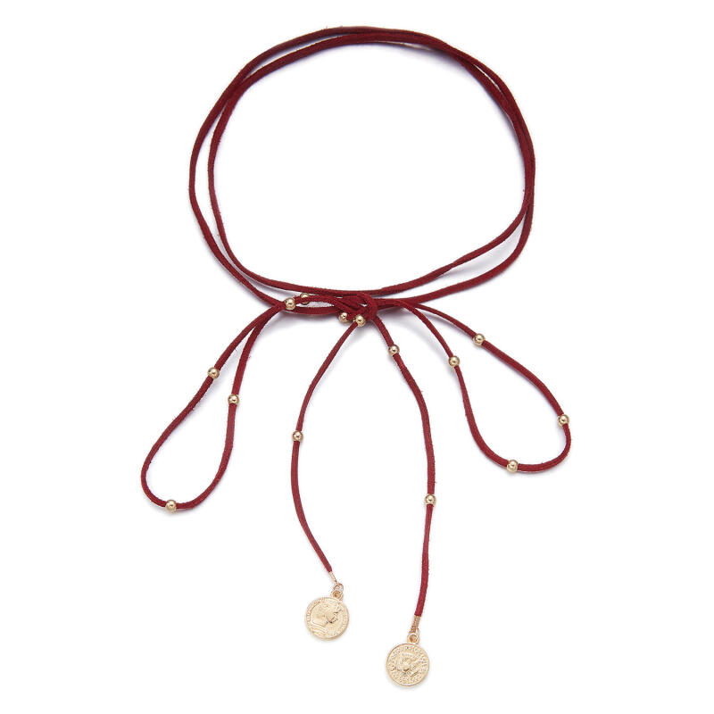 Retro Red Velvet Long Bowknot Necklaces for Women Ladies Gold Color Portrait Coin Pendant Necklaces Sweater Chains Jewelry Gift